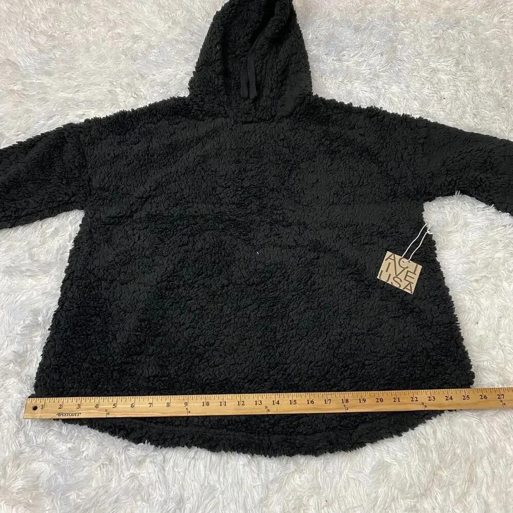 Active USA Fur Faux Hooded Jacket Womens Cozy Soft Sweater Black Large‎